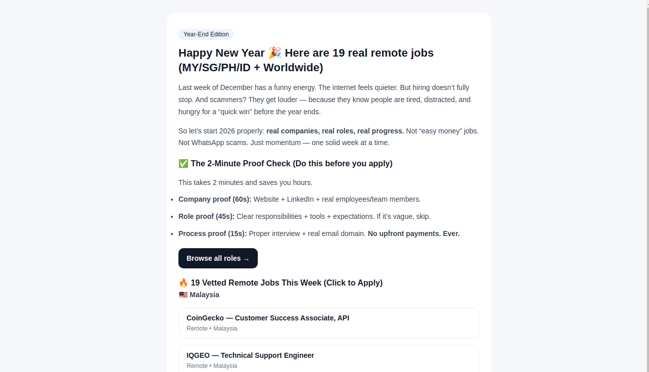 Happy New Year 🎉 Here are 19 real remote jobs (MY/SG/PH/ID + Worldwide)