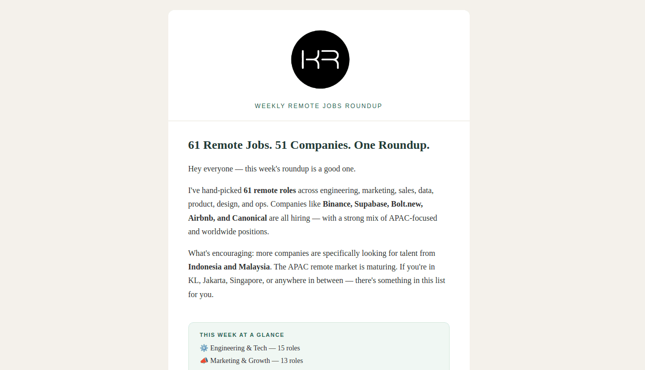 🚀 61 remote jobs this week across APAC